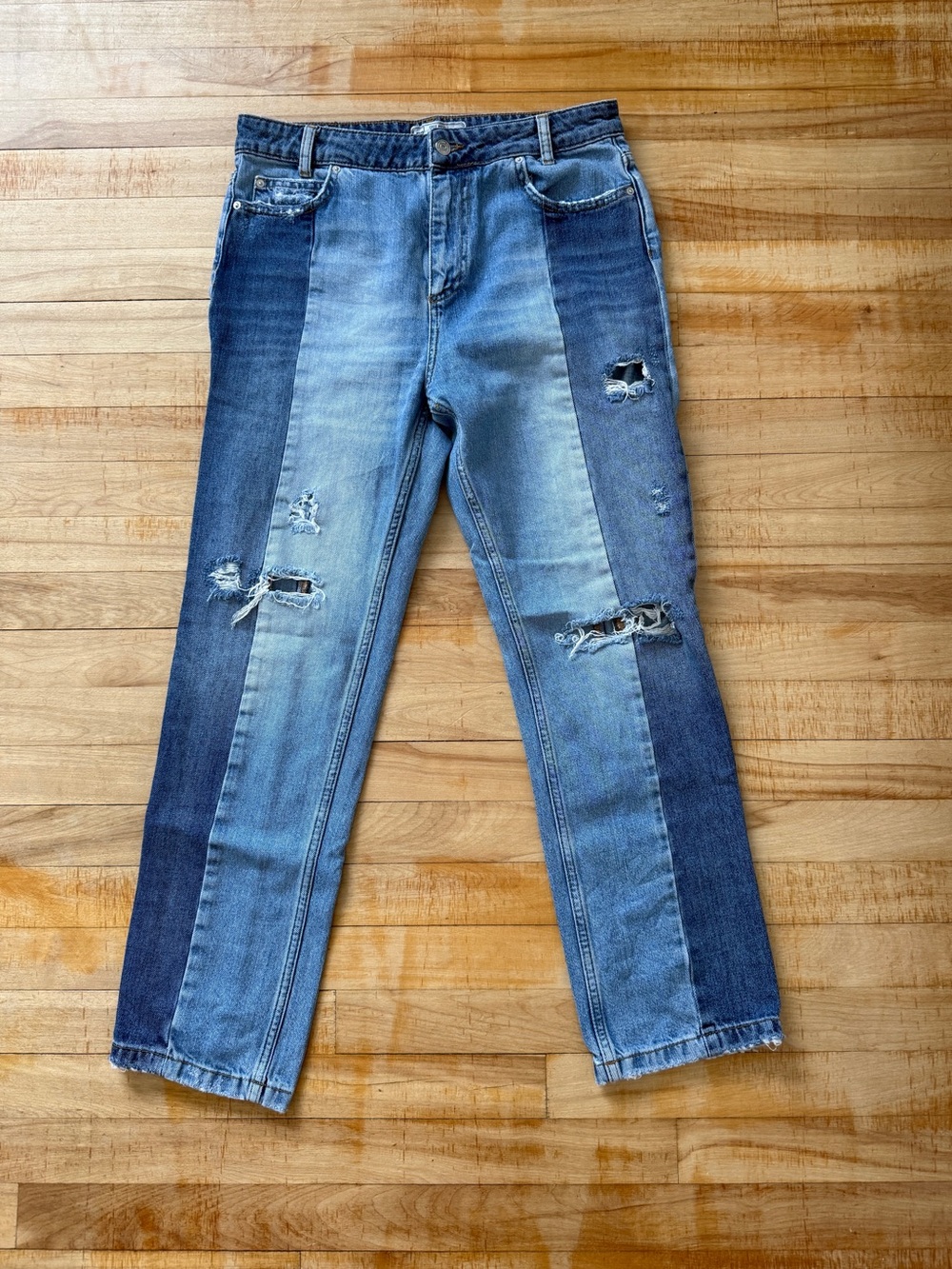 Free People Two-Tone Distressed Blue Jeans
